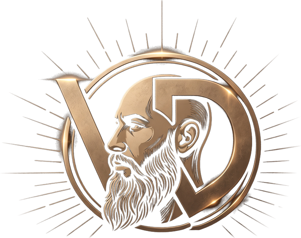 Workout Daddy logo: bearded profile inside a V and D monogram